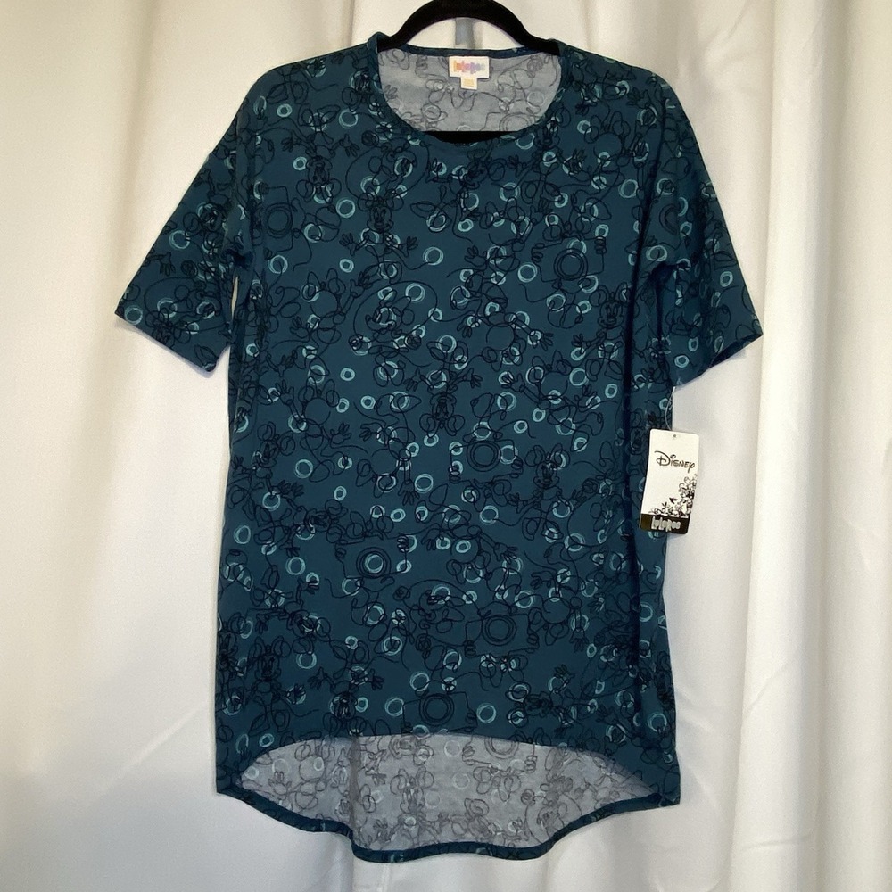 LULAROE NWT‎ Women's Disney Minnie Mouse Irma Tunic Top Sz XXS Teal & Black